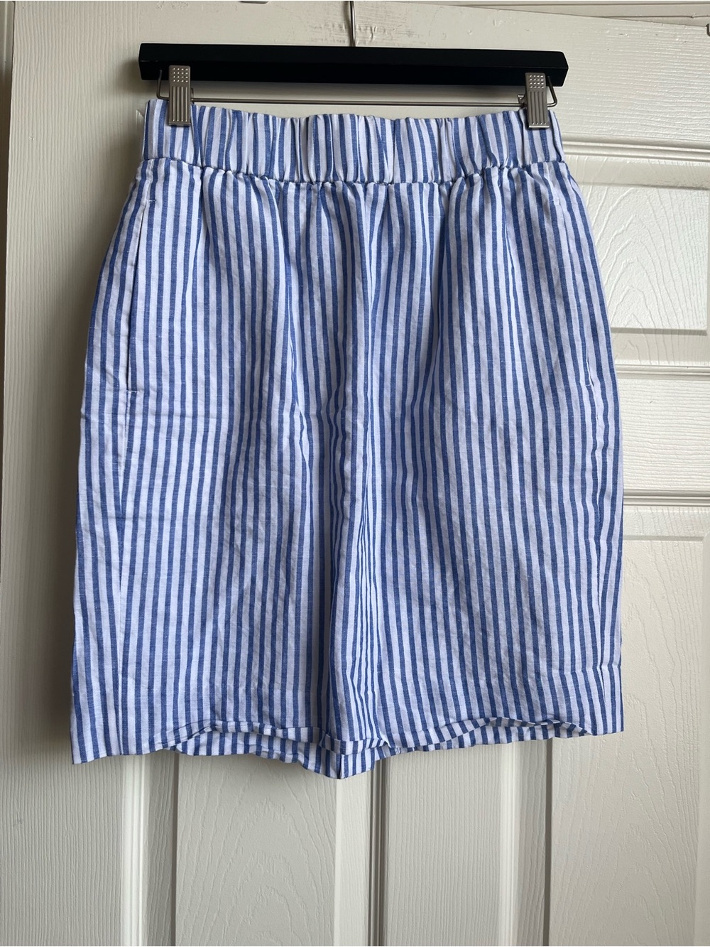 J. Crew Blue and White Striped Pencil Skirt